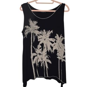 Vanilla Sugar Black Tank Top with Cream Palm Tree Print